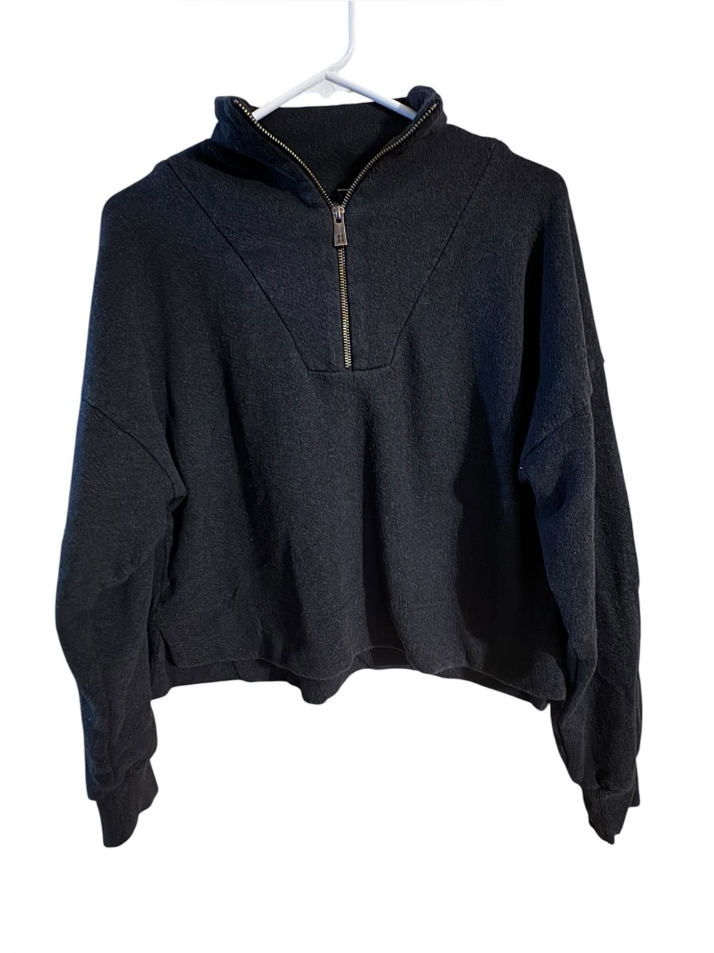 Sweaty Betty Charcoal Gray Cropped Quarter Zip Fleece Pullover Size Small - Picture 1 of 4